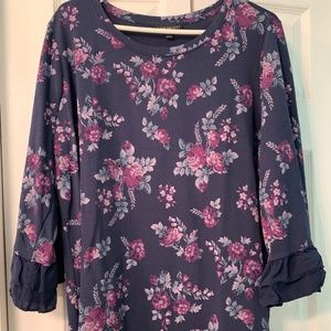 Lane Bryant Floral Ruffle 3/4 Sleeve Top sz 18/20